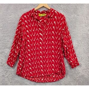 Rock Flower Paper Tunic Top Medium‎ Red Lightweight Popover Abstract 3/4 Sleeve